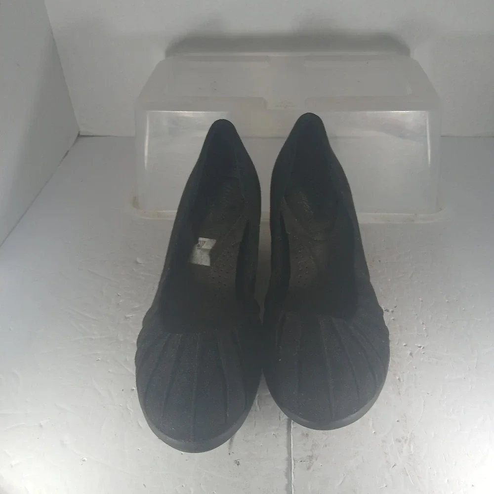 Dexflex Comfort Wedge Pumps 10 Black Pleated Round Toe Professional Casual